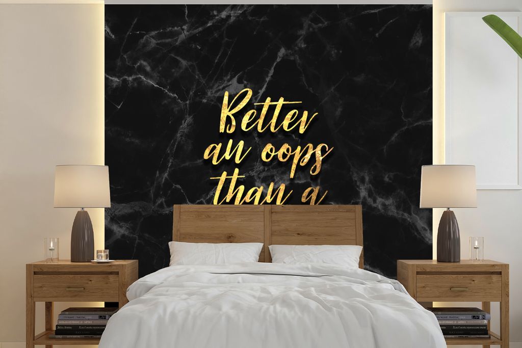 MuchoWow Fototapete für Wohnzimmer oder Schlafzimmer Wandtapete Vinyl Motivtapete Zitate - Motivation - Gold - Marmor - 280x280 cm - Hintergrund...