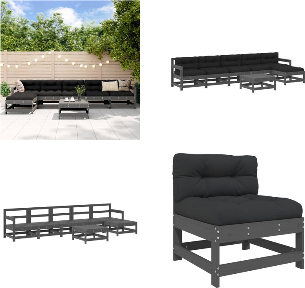 vidaXL 7 tlg. Garten Lounge Set mit Kissen Grau Massivholz - Garten Lounge Set - Garten Lounge Sets - Lounge Set - Outdoor Lounge Set