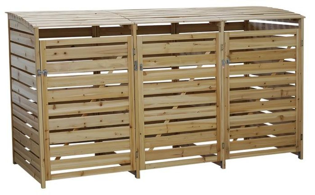 Kondela Mülltonnenbox aus Holz für drei Mülltonnen Brudo Typ 2 - natur