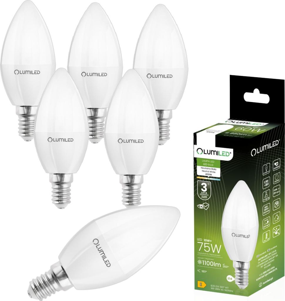 LUMILED LED Lampe 6 Stück Set E14 B35 Kerzenlampe 10W ersetzt 75W 230V 1100lm 4000K Neutralweiß Nicht Dimmbar für Kronleuchter und Deckenlampe K...