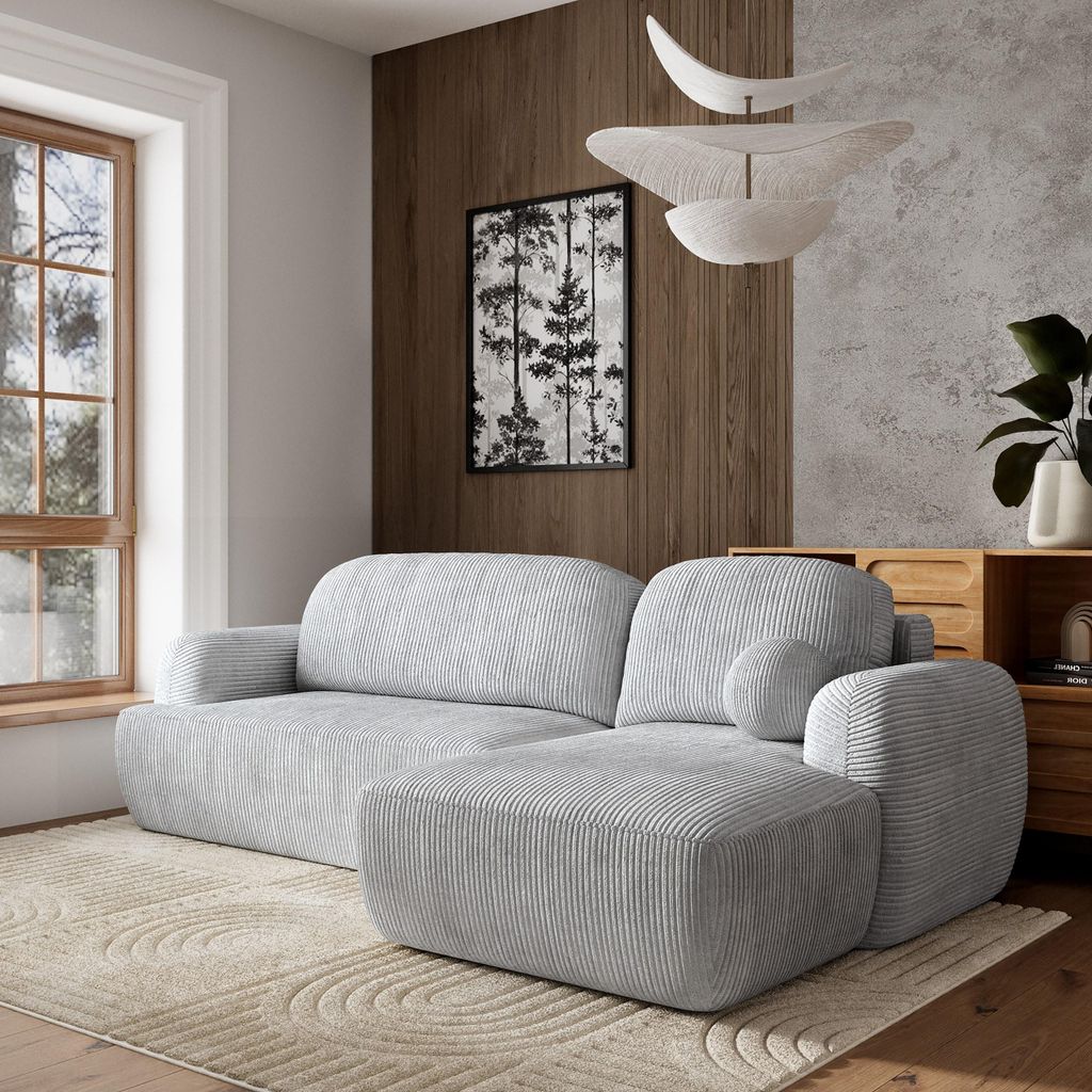 Masseno Ecksofa MODENZA P R-S mit Schlaffunktion L-Form, Sofa mit Bettkasten, Wohnzimmersofa, Couch, Soffa, Bettsofa, Couchgarnitur- Hellgrau, POSO 55