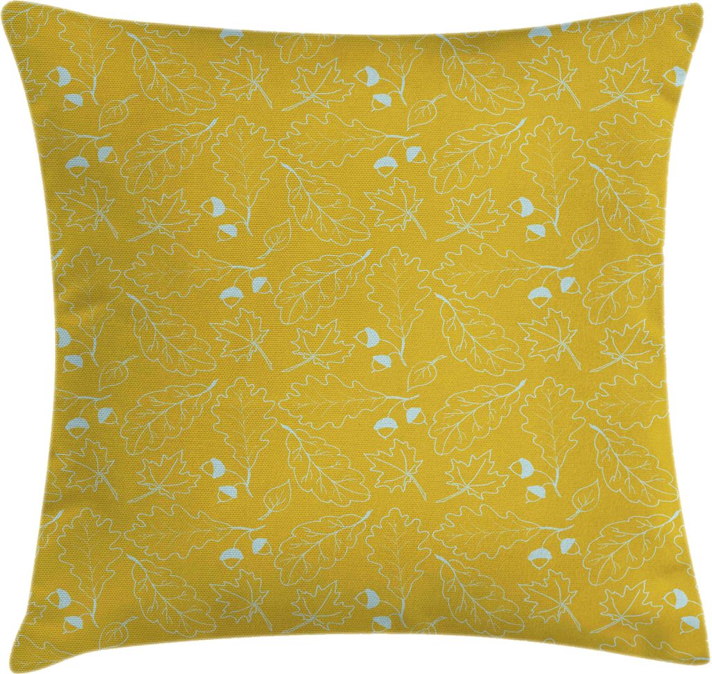 ABAKUHAUS Blätter Kissenbezug, Hand gezeichnet Eichenblatt und Ahorn-Bäume Sketch Stil Illustration, 40 x 40 cm, Erde Gelb Mehrfarbig