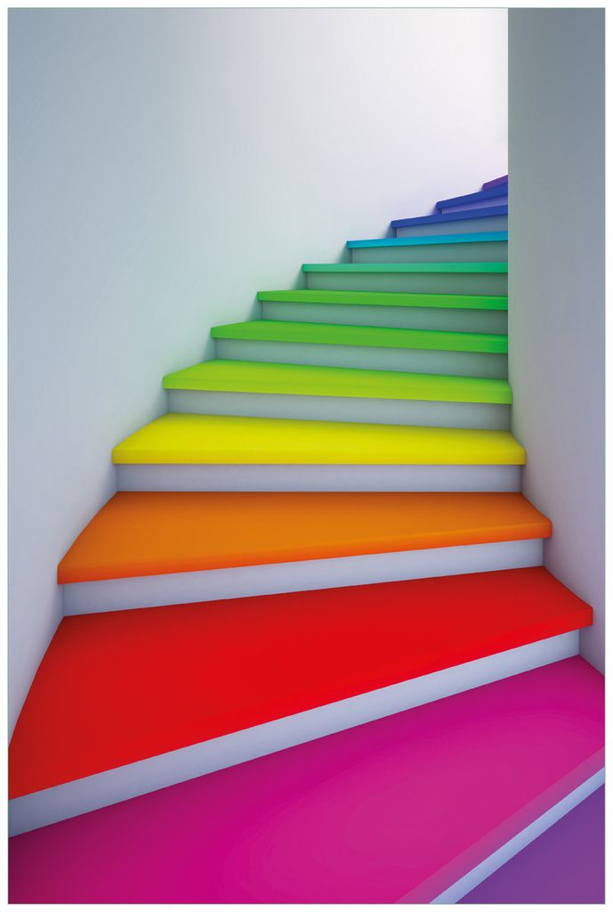 Wallario Wandbild aus Acryl, 90 x 60 cm, freischwebende Optik - Bunte Treppe