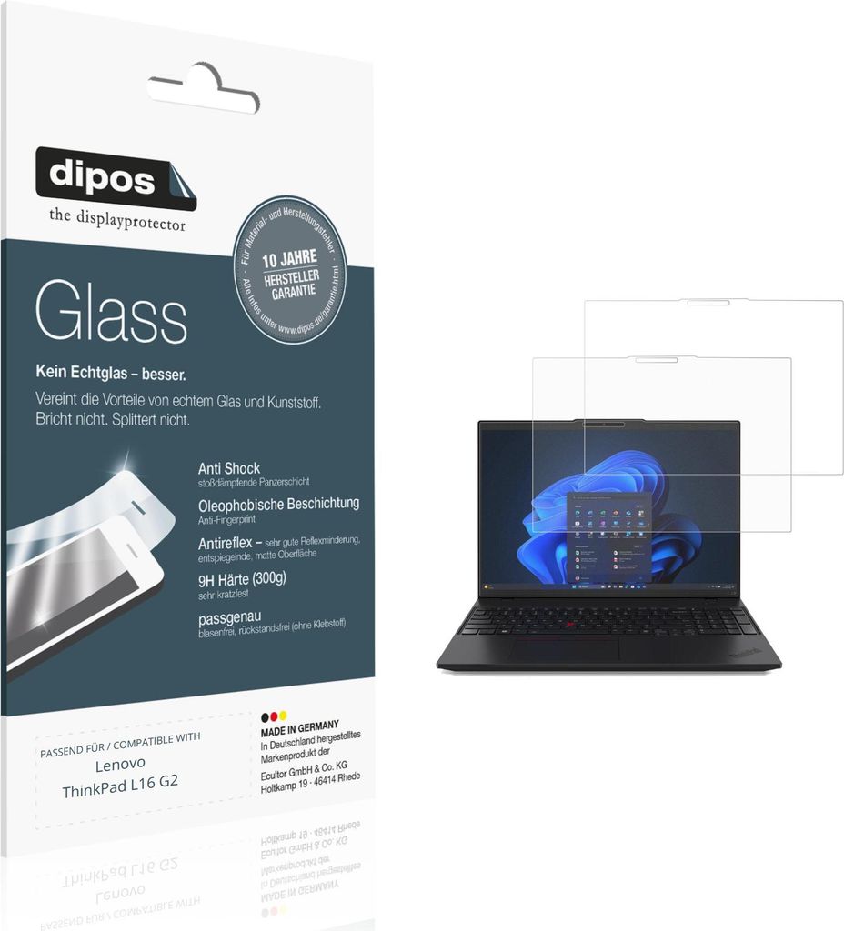 2x Schutzfolie für Lenovo ThinkPad L16 G2 matt - Anti-Shock Produktbild 
