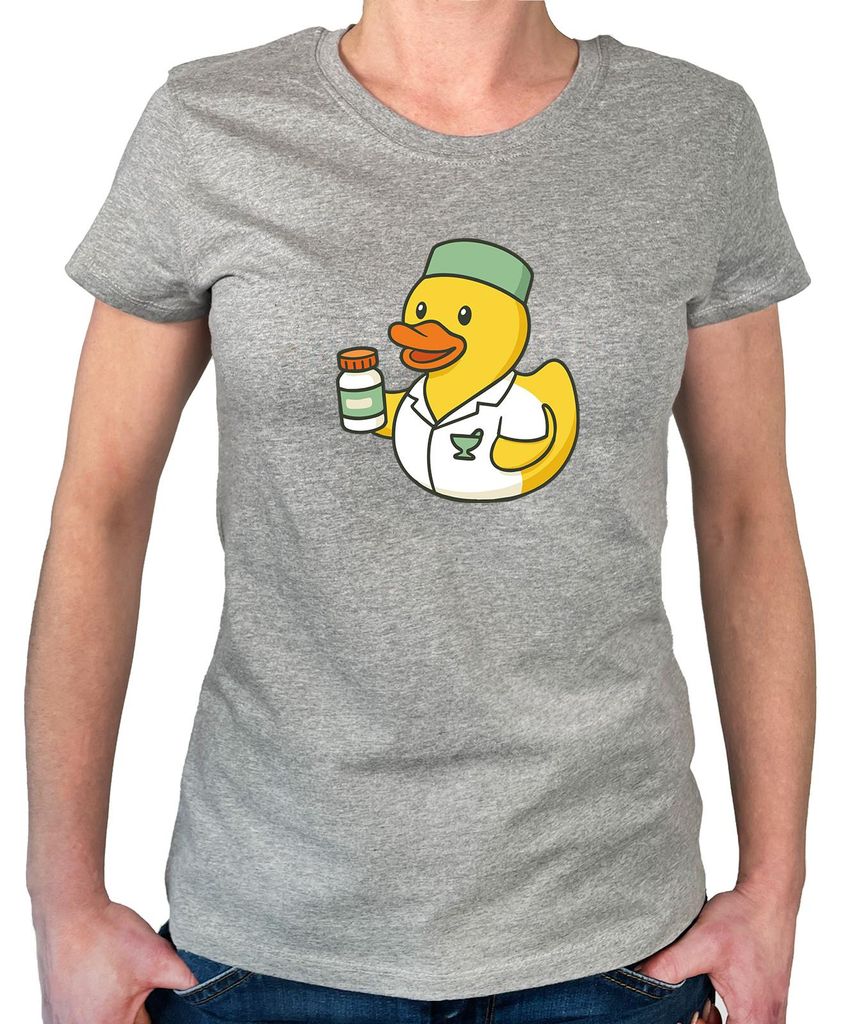 Huuraa Damen T-Shirt Quietscheente Pharmazie Comic Gummiente S Sport Grey Bio Baumwolle Fairtrade Damenshirt Geschenkidee