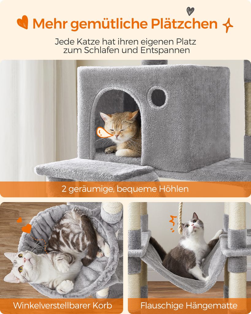 Drapak dla kota 206cm drzewko legowisko kotów dymnoszary Zdjęcie produktu 13
