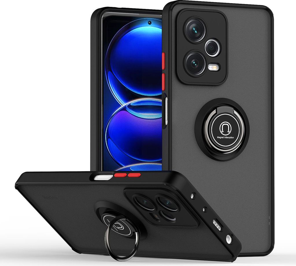 Redmi Note 12 Pro+ Hülle, Ring Halter Ständer Matte Transluzent TPU Rahmen Stoßfest Schutzhülle für Xiaomi Redmi Note 12 Pro+ Schwarz Rot