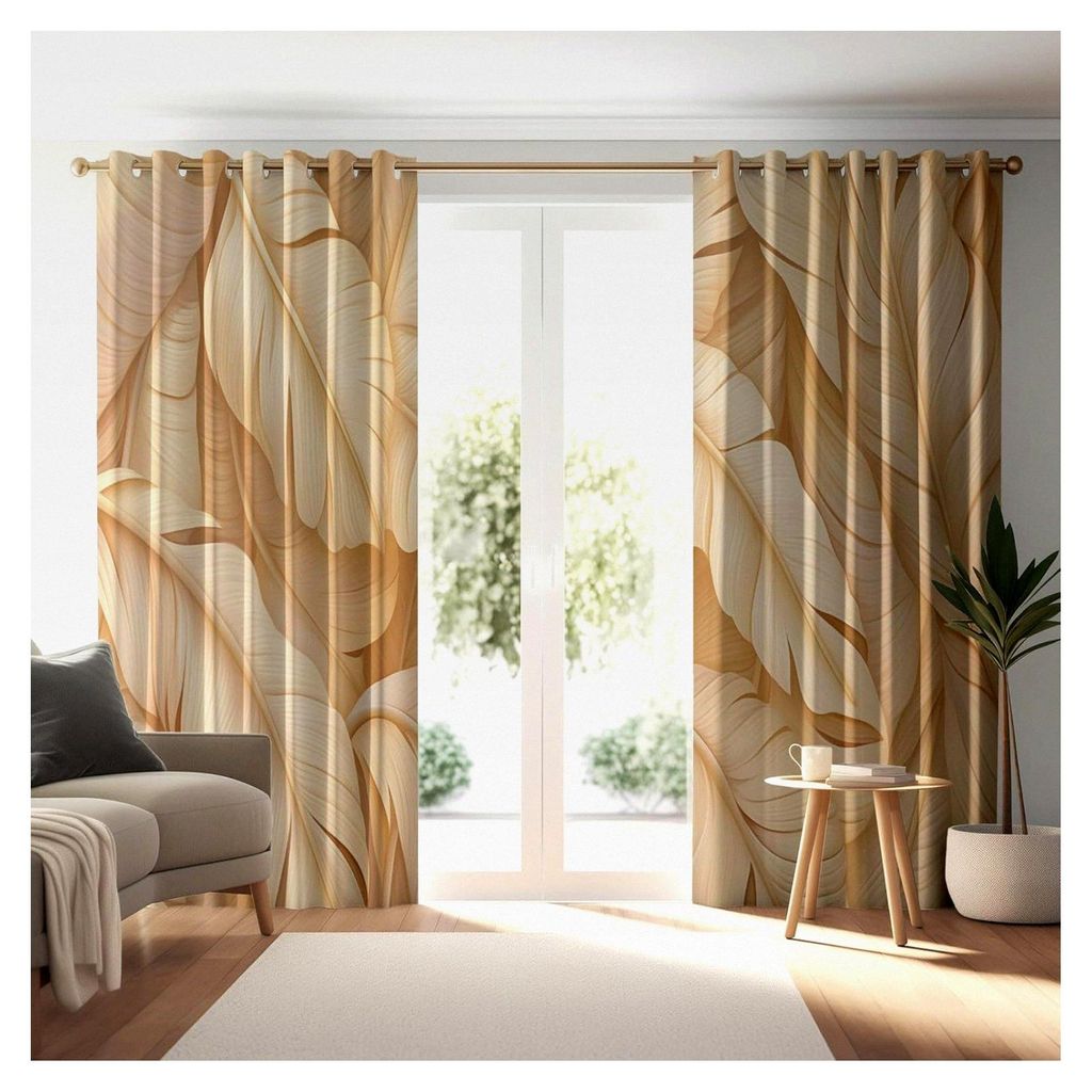 Minimalistische Blätter Wald Vorhang Fensterpanel – Gelb blickdicht und dekorativ für Wohnzimmer, Schlafzimmer und Esszimmer, Stangentasche H 1...
