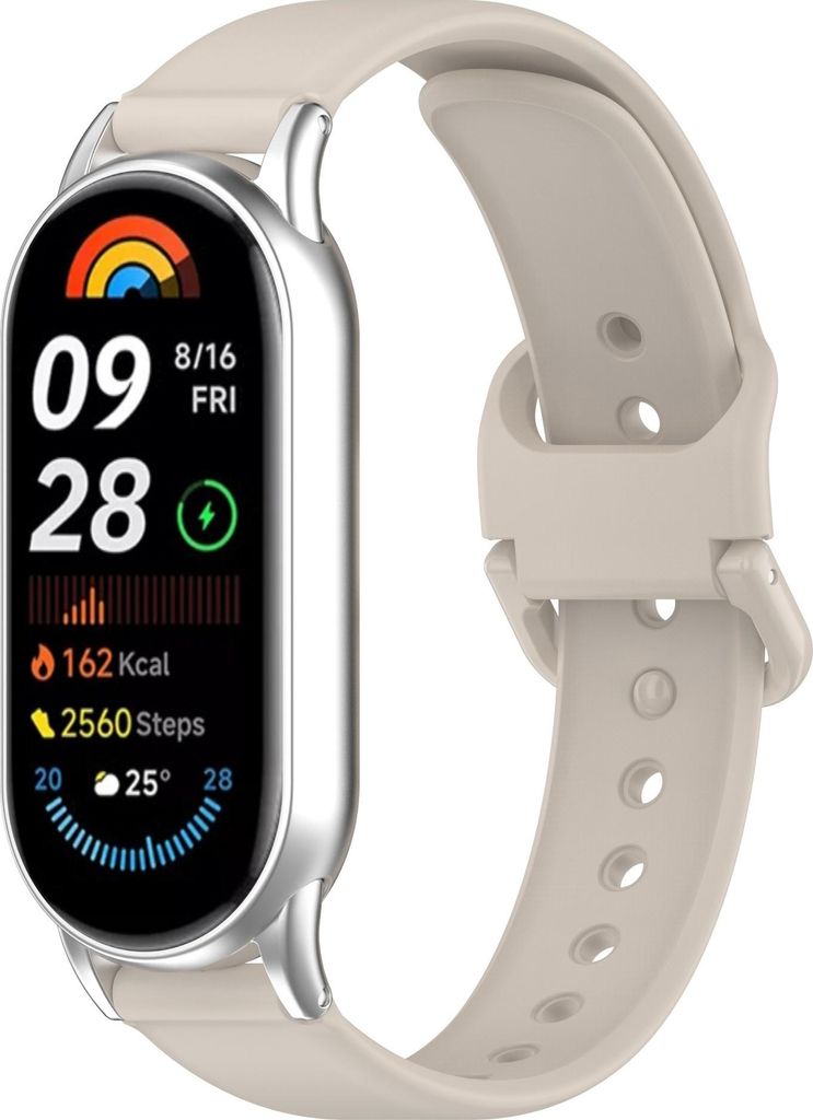 INF Silikonarmband für Xiaomi Band 8/9 mit Schnalle, 2-teilig, wasserdicht Beige
