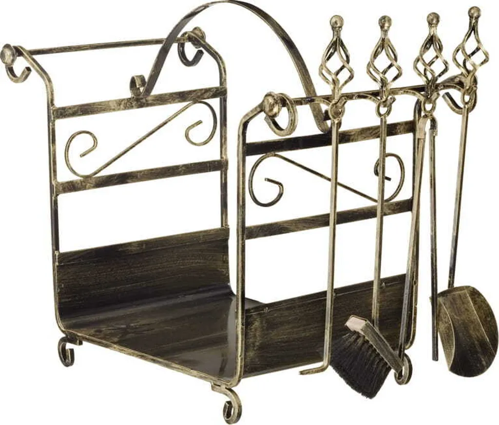 Étagère pour bois de cheminée avec set d'outils 66x71x42cm en acier noir