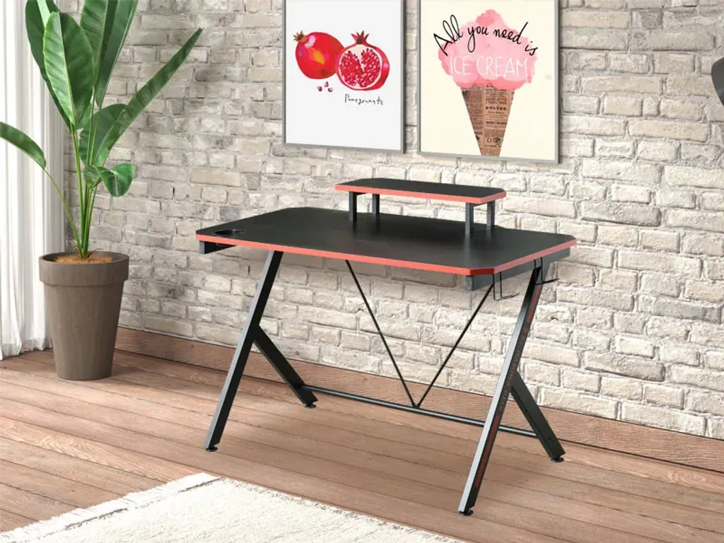 Bureau PC ALEXO Noir Mat - Bureau Ergonomique avec Structure en Acier Noir - 4