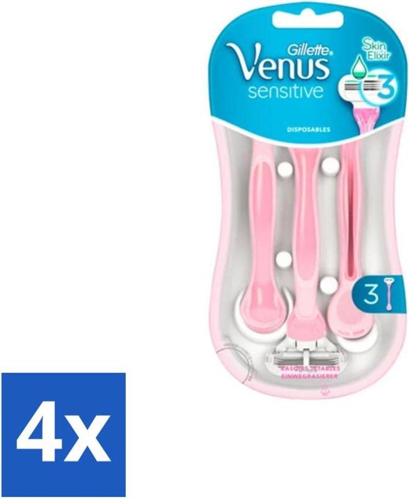 Gillette Venus Sensitive Einwegrasierer - 3 Klingen - Vorteilspack - 4 Stücke