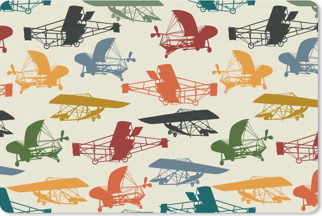 MuchoWow Schreibtischunterlage Muster - Flugzeug - Retro - Jungen - Kinder - Kleiner Junge 60x40 cm - XXL Mauspad - Großes Mauspad
