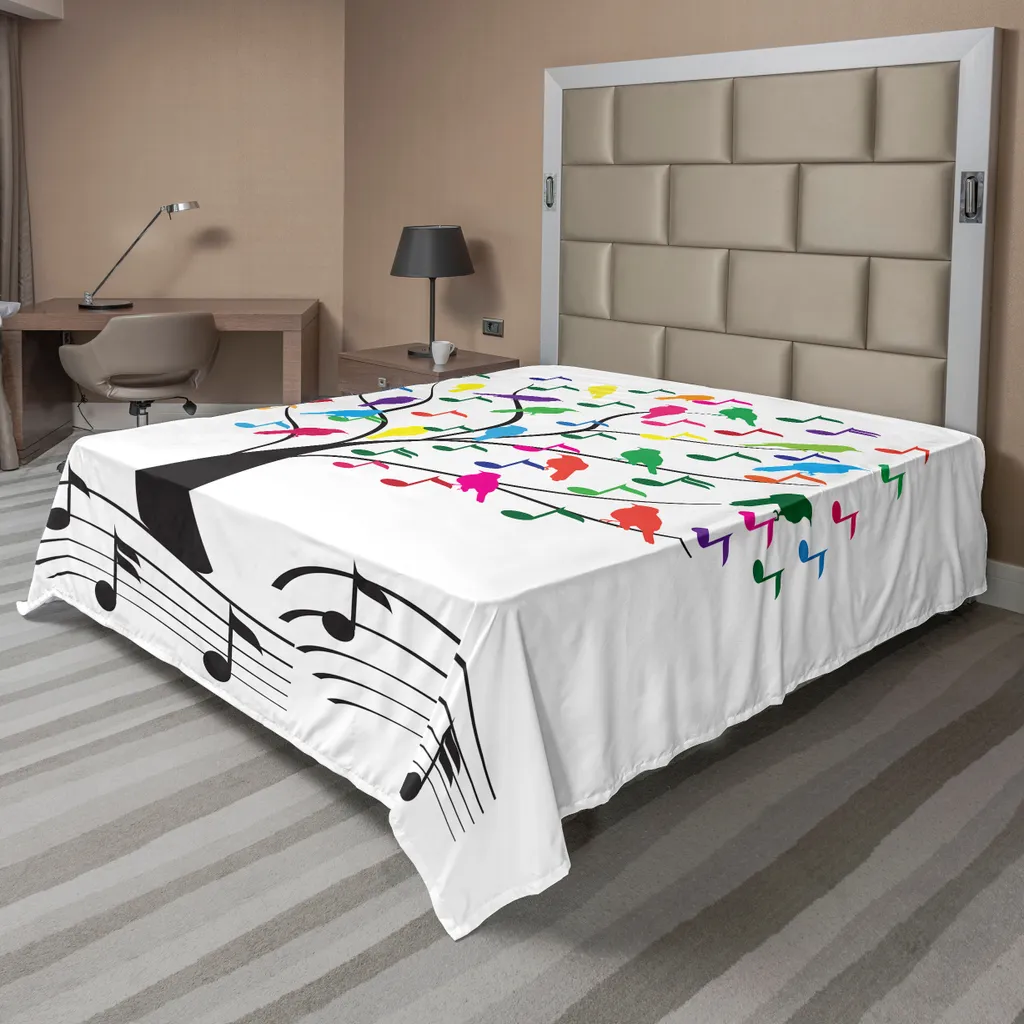 Drap plat pour lit double motif Musique et Oiseaux ambiance Happy Jolly
