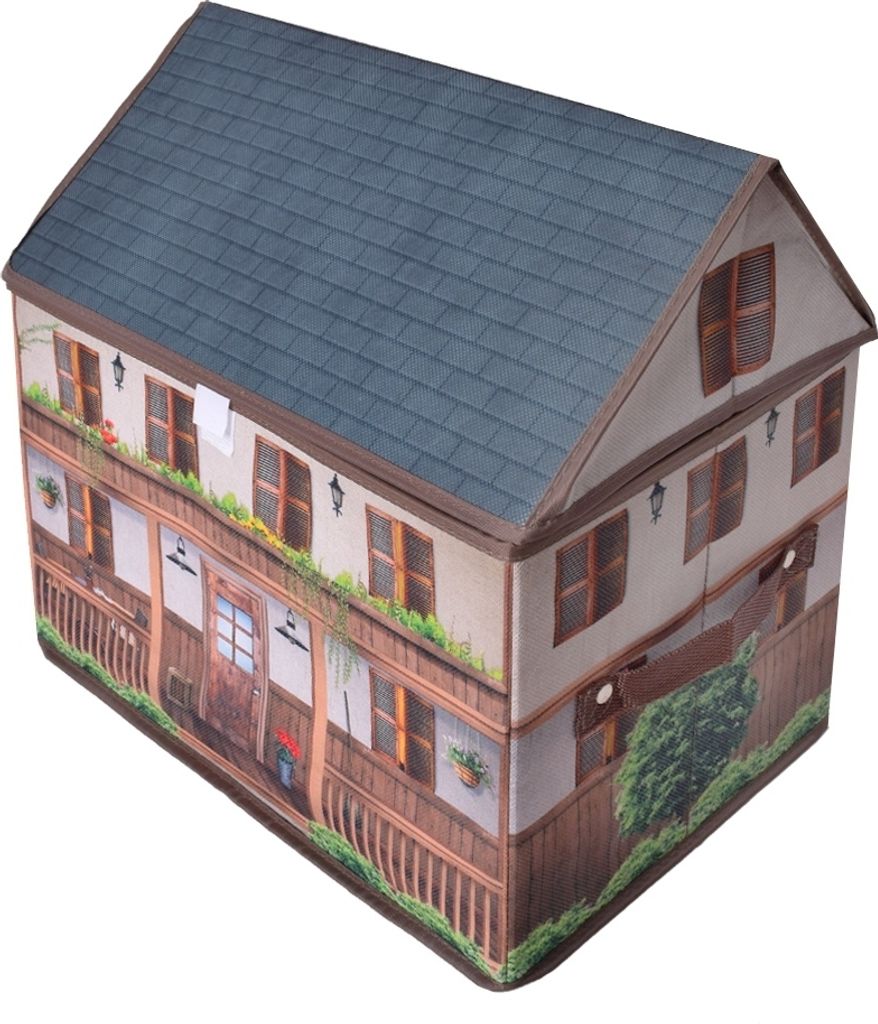 TE-Trend Stoff Spielhaus Spielbox Motiv Bauernhaus Aufbewahrungsbox mit Deckel aufklappbar