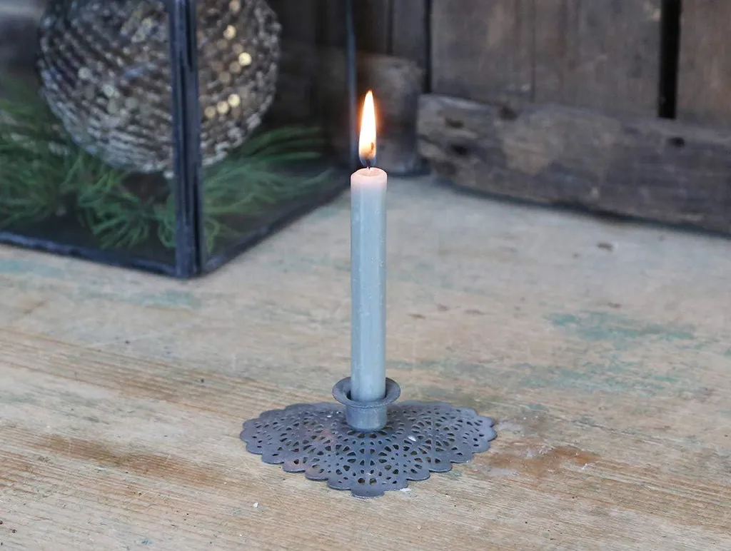 Bougeoir cœur métal zinc antique 7,5 cm - Décoration robuste et chic