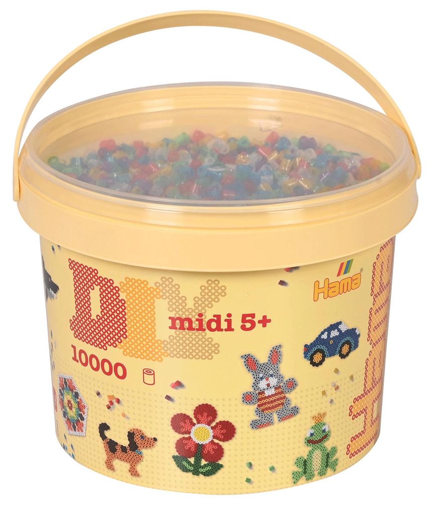Hama Midi transparente Bügelperlen im Eimer, 10.000 Stk.