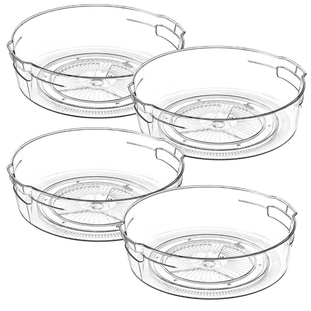 4-teiliges Lazy Dish Organiser Set, durchsichtiges Lazy Swivel Rack für 11,5-Zoll-Schränke - 360 Grad drehbar, 2 Griffe zum Organisieren und Aufb...