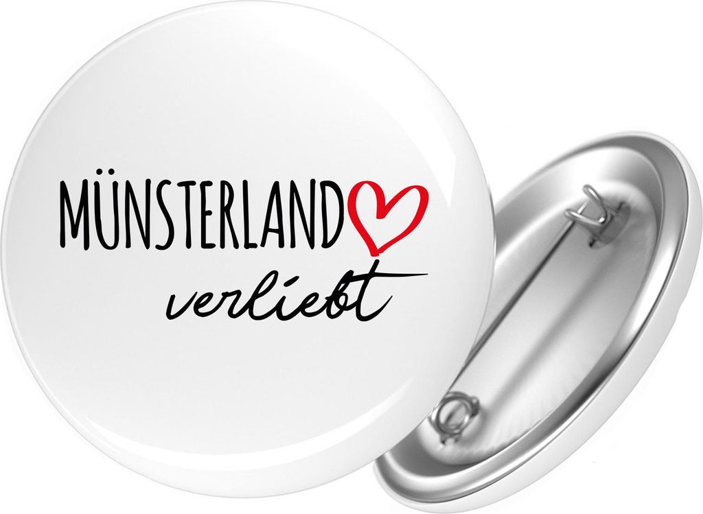 Huuraa Button Münsterland verliebt 25mm rund mit Sicherheitsnadel Ansteckbutton Geschenkidee