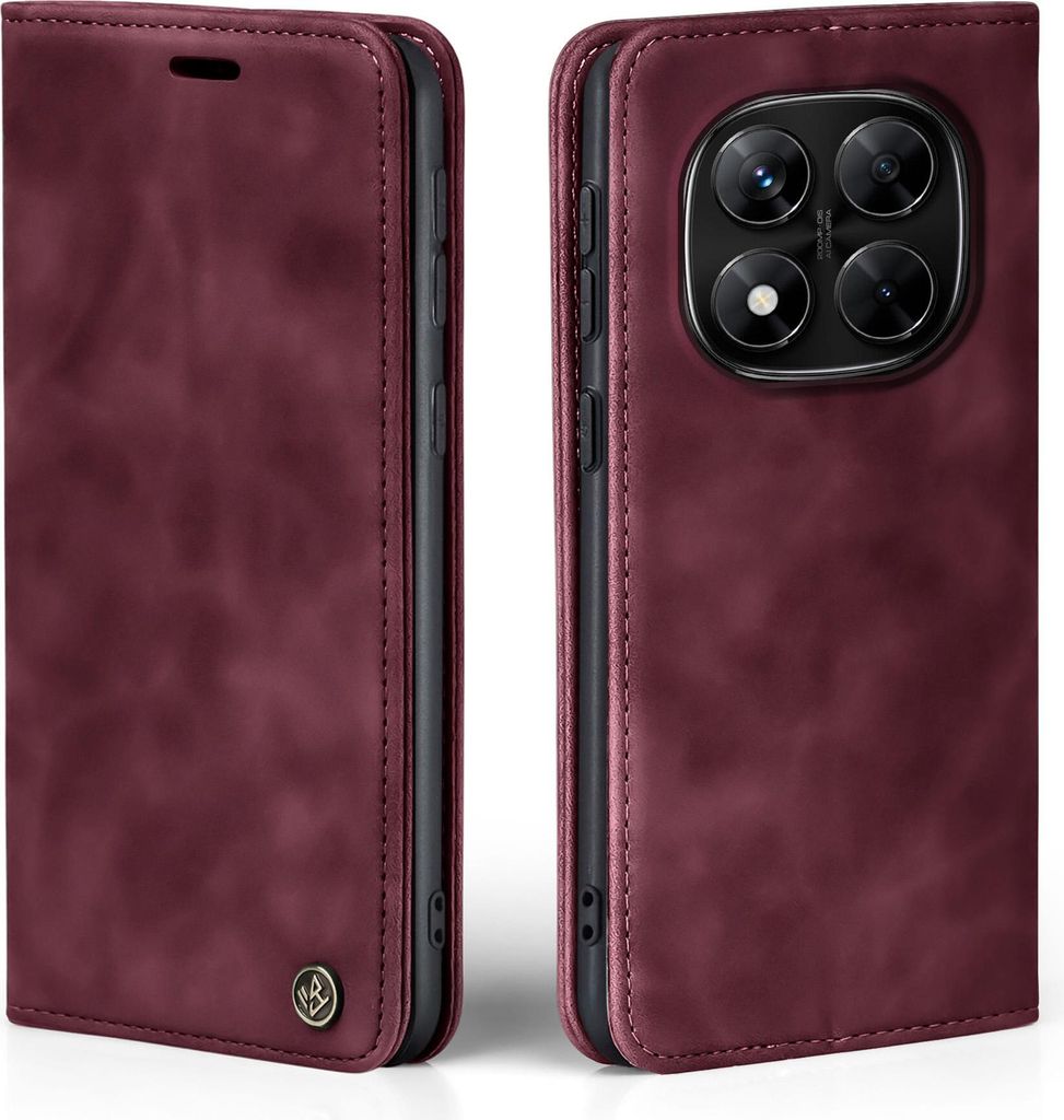 Handy Hülle für Xiaomi Redmi Note 14 Pro Klapphülle Bookcase Flip Cover Handy Tasche Etui Farbe: Weinrot