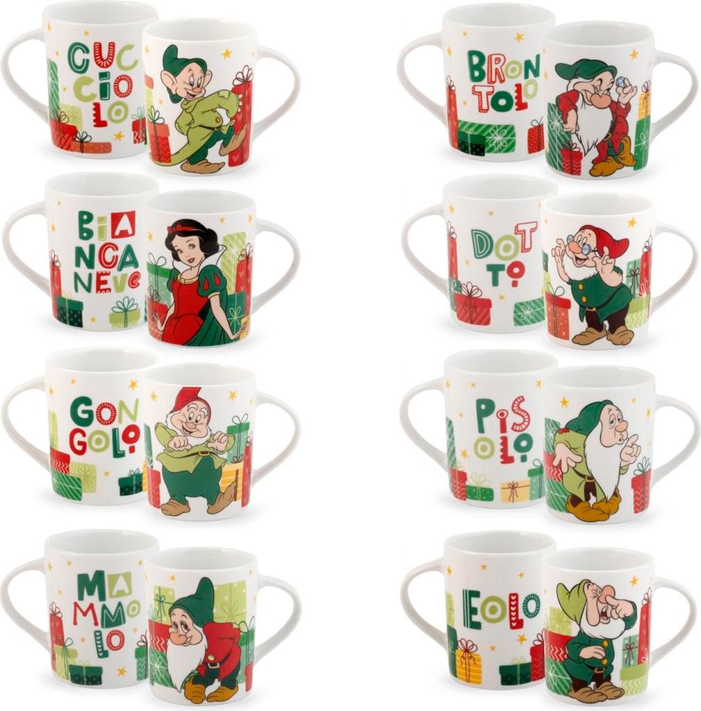 Startseite - Sieben Zwerge, 12er Set Sieben Zwerge Weihnachtstassen, Weihnachtsbecher, verschiedene Dekore, Porzellan, 340 cc