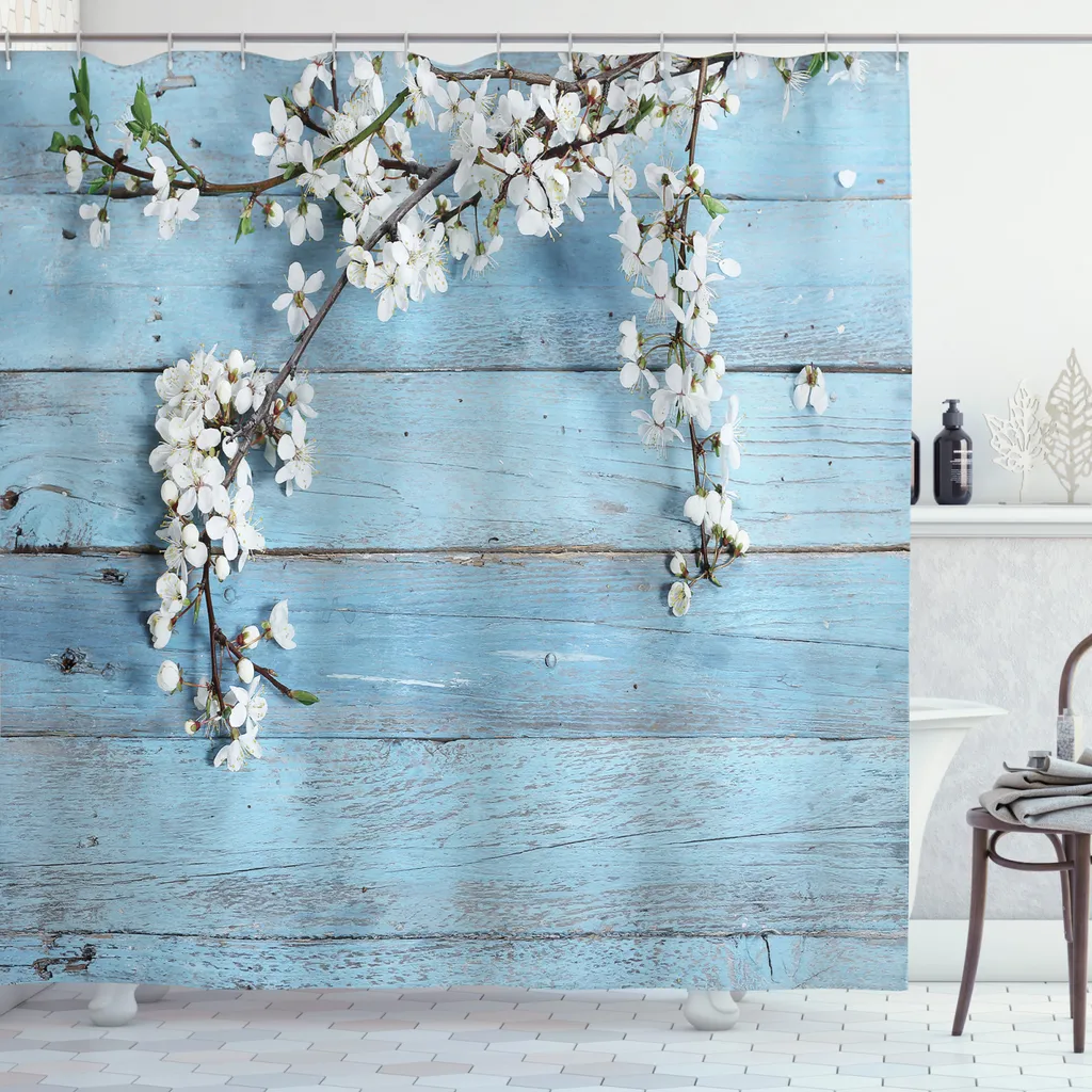 Tenda Da Doccia Floreale Nera Con Fiori Vintage - Impermeabile E Antimuffa - Tessuto Poliestere 180x180 Cm - Set Con 12 Ganci Inclusi