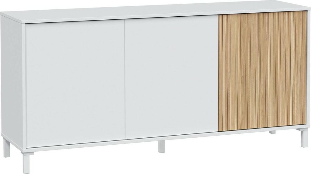 Sideboard Dolivera, Buffet für Wohnzimmer mit 3 Türen, Modernes Sideboard für Wohnzimmer, 154x40h74 cm, Weiß