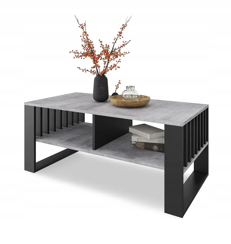 Table basse effet béton minéral 90cm, plateau résistant décor LOFT gris