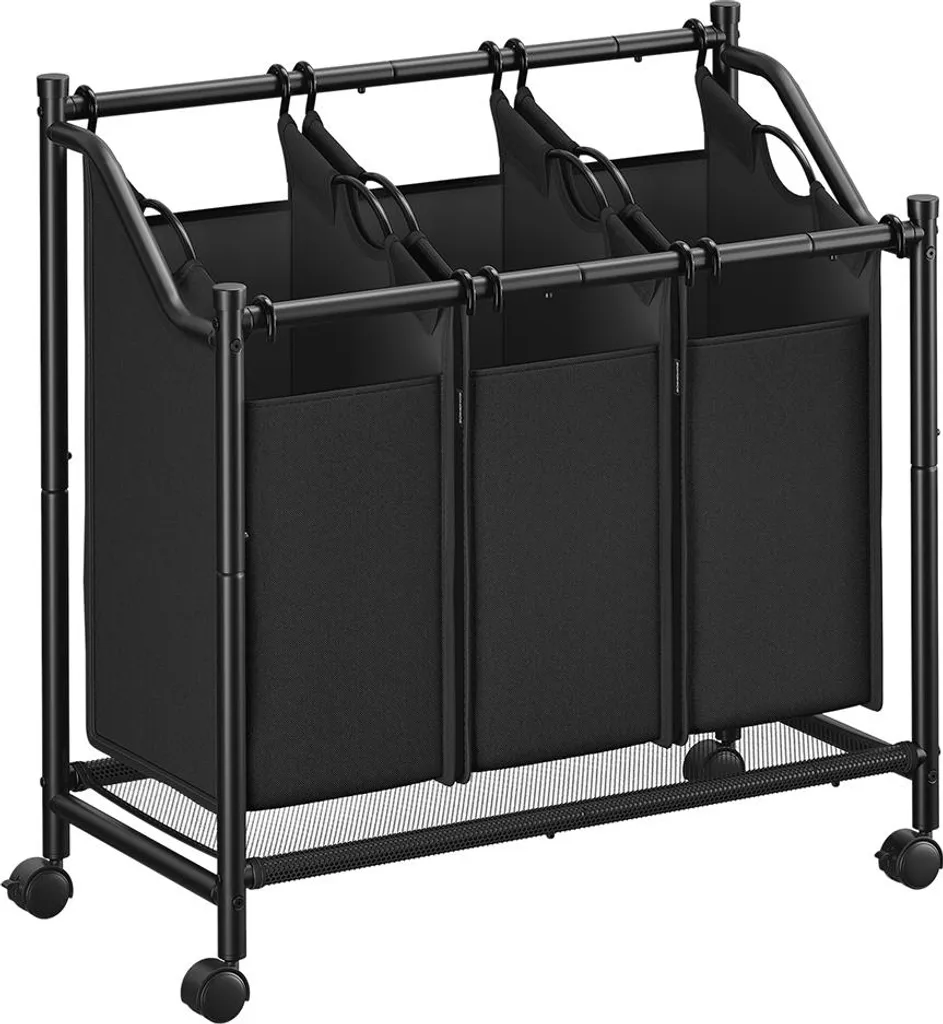 Cesto Biancheria 3 Scomparti su Ruote Nero - Sorter Professionale 3x45L