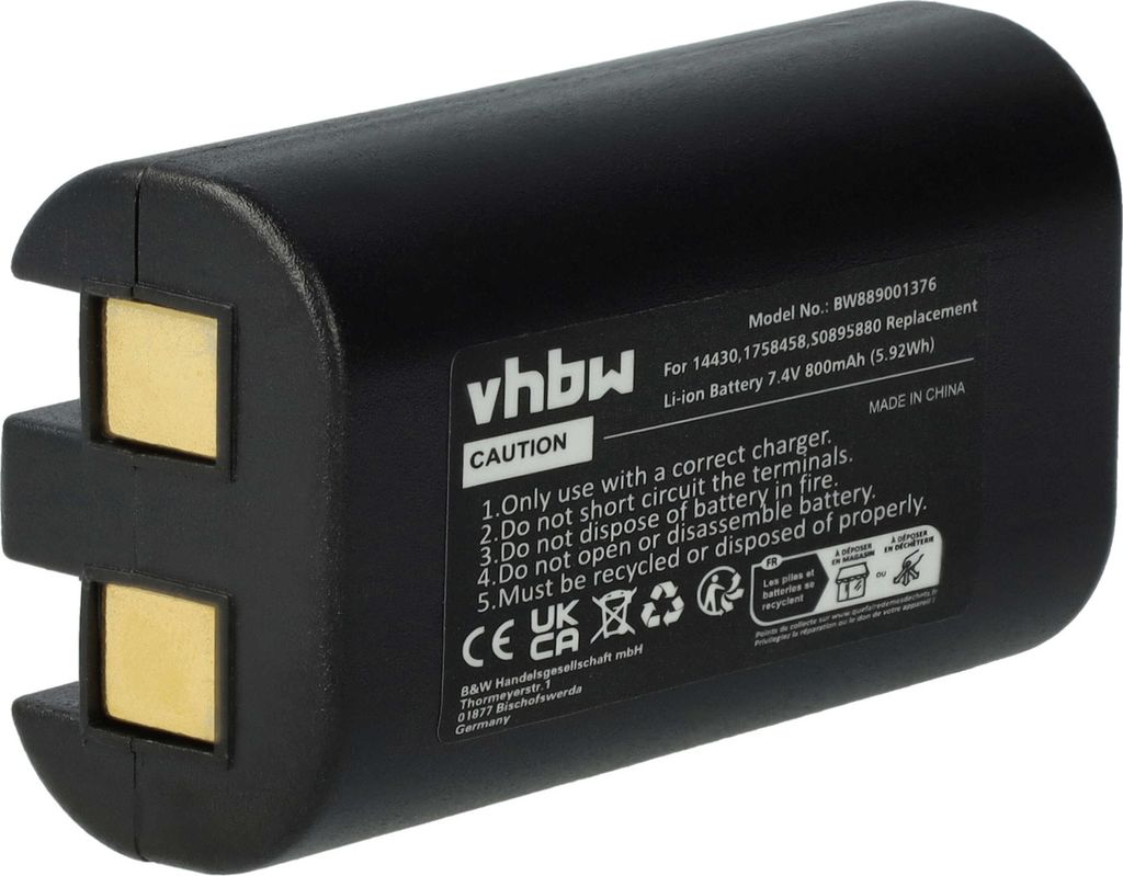 vhbw Akku Ersatz für 3M W003688, S0895880 für Drucker Kopierer Scanner Etiketten-Drucker (800 mAh, 7,4 V, Li-Ion)