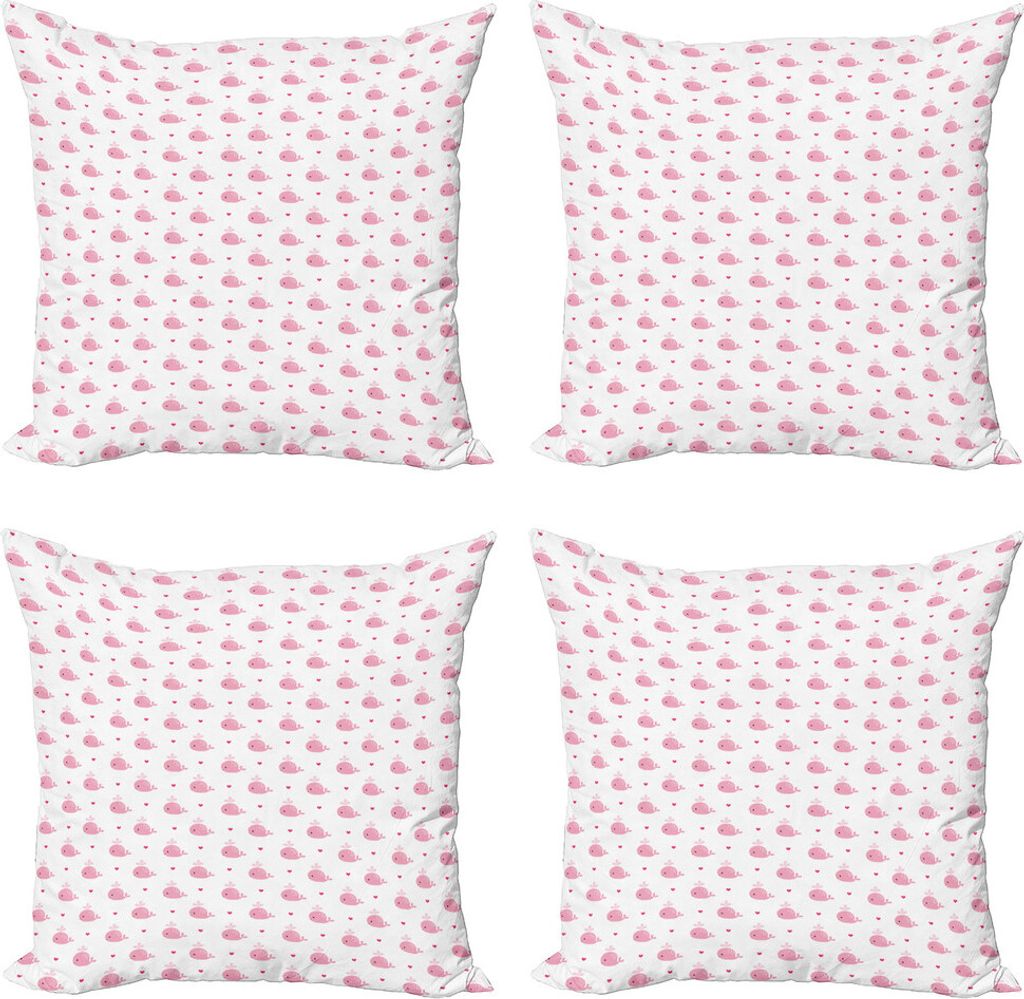 ABAKUHAUS Baby Kissenbezug Set (4 Stück), Hearts and Whales Liebe, Moderner Doppelseitiger Digitaldruck, 60 cm x 60 cm, rosa, Weiß,