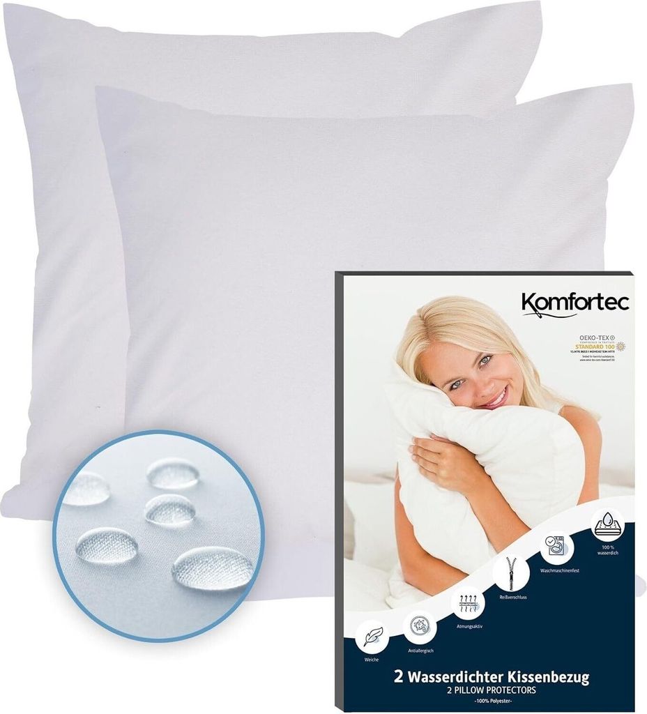 Komfortec Wasserdichter Kissenbezug 2er Set 80x80 cm mit Produktbild 