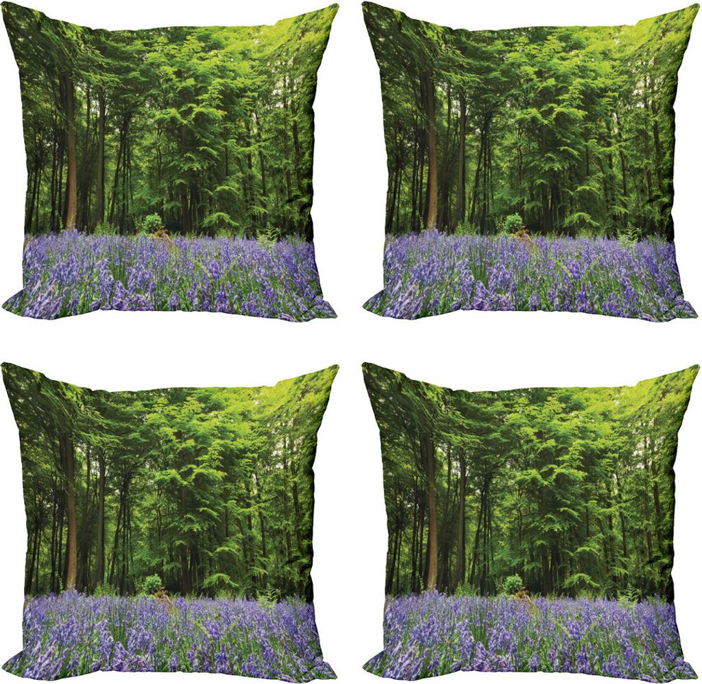 ABAKUHAUS Wald Kissenbezug Set (4 Stück), Bluebell Blumen Wald, Moderner Doppelseitiger Digitaldruck, 45 cm x 45 cm, Lila Grün