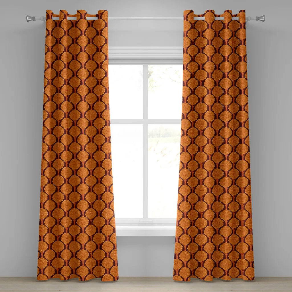 ABAKUHAUS Tenda con occhielli albero, motivo classico minimalista con immagini naturali ripetute, tende decorative a 2 pannelli, 280 cm x 245 cm, arancione marrone castagna