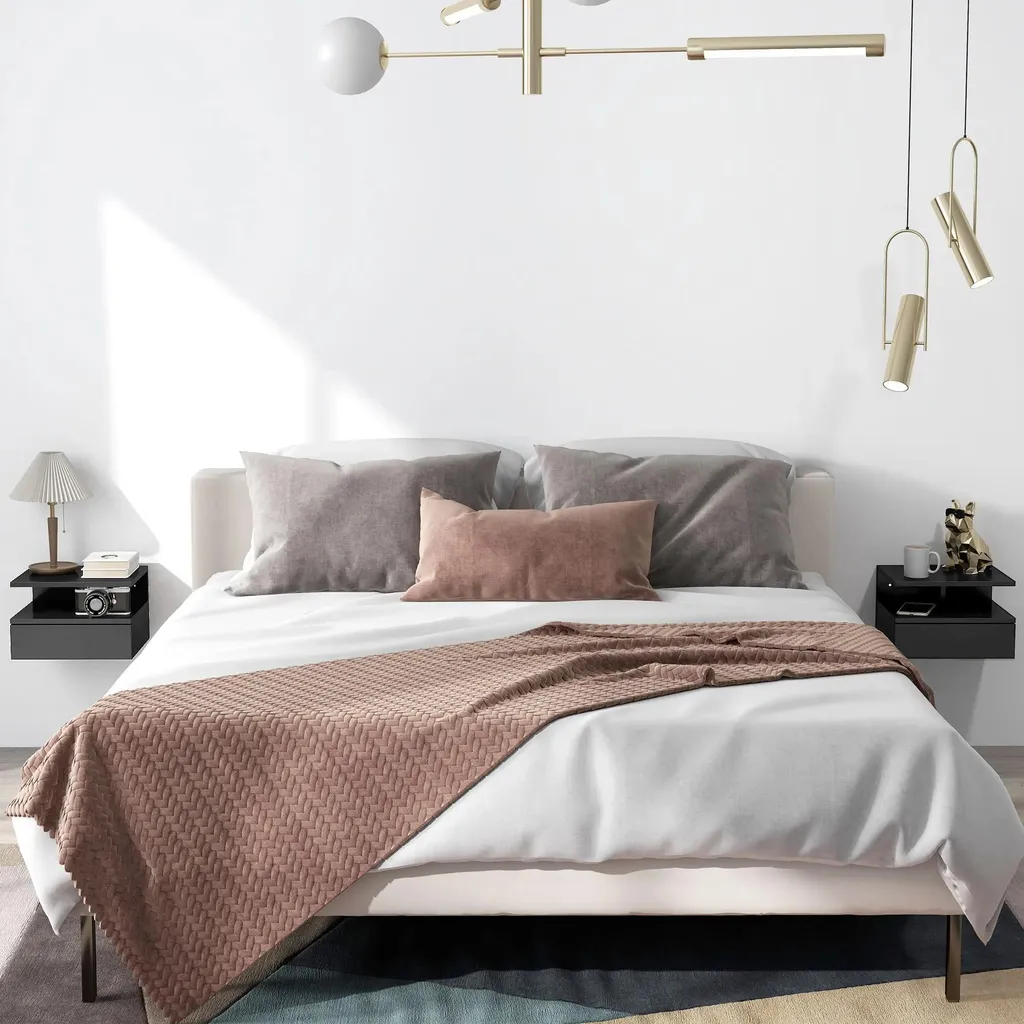 Table de nuit murale design noir pour optimisation d'espace - Lot de 2 - 2