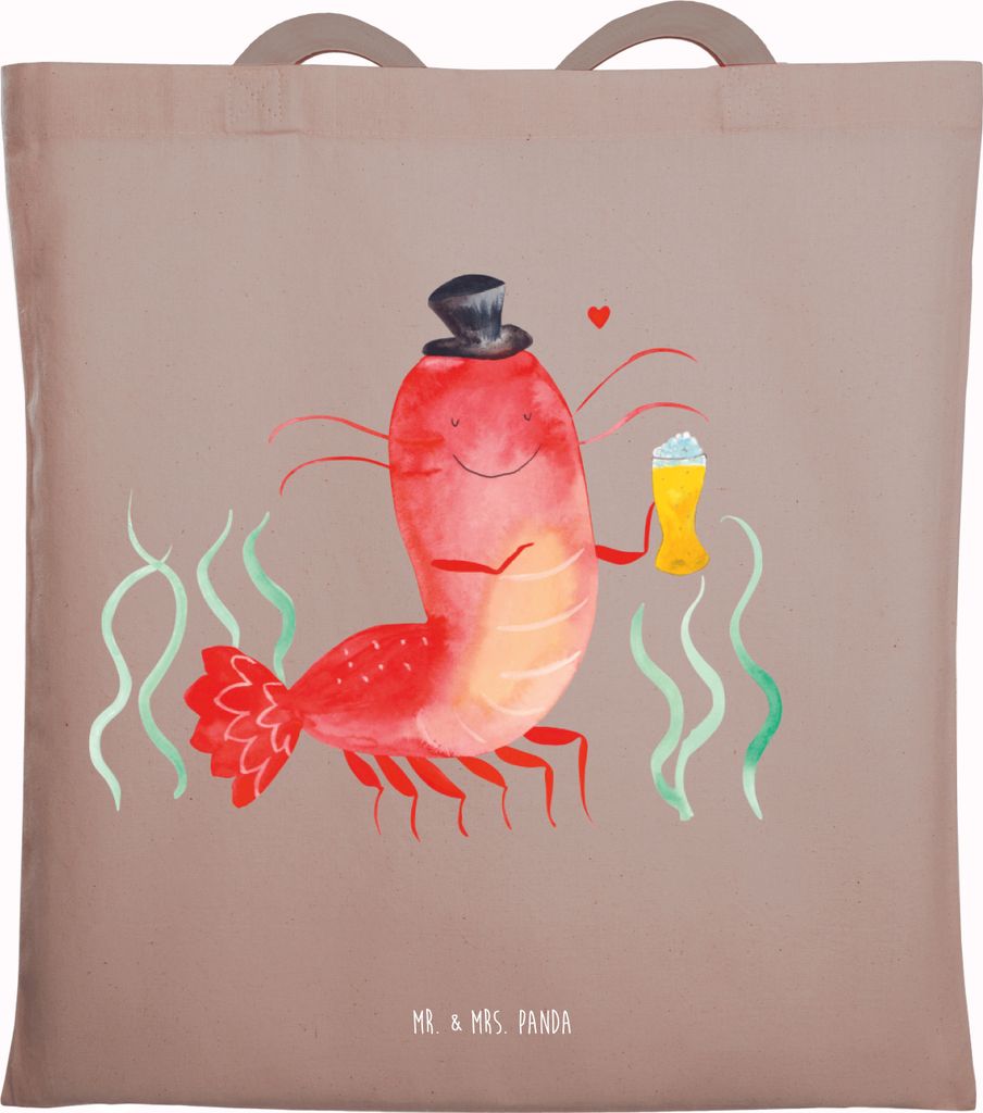 Mr. & Mrs. Panda Tote Bag Hummer Weizen - Braun Pastell - Geschenk, Tasche, Bier, Meer, Tragetasche, einkaufsshopper, Kneipe, Uni, Wirtschaft, Schu...