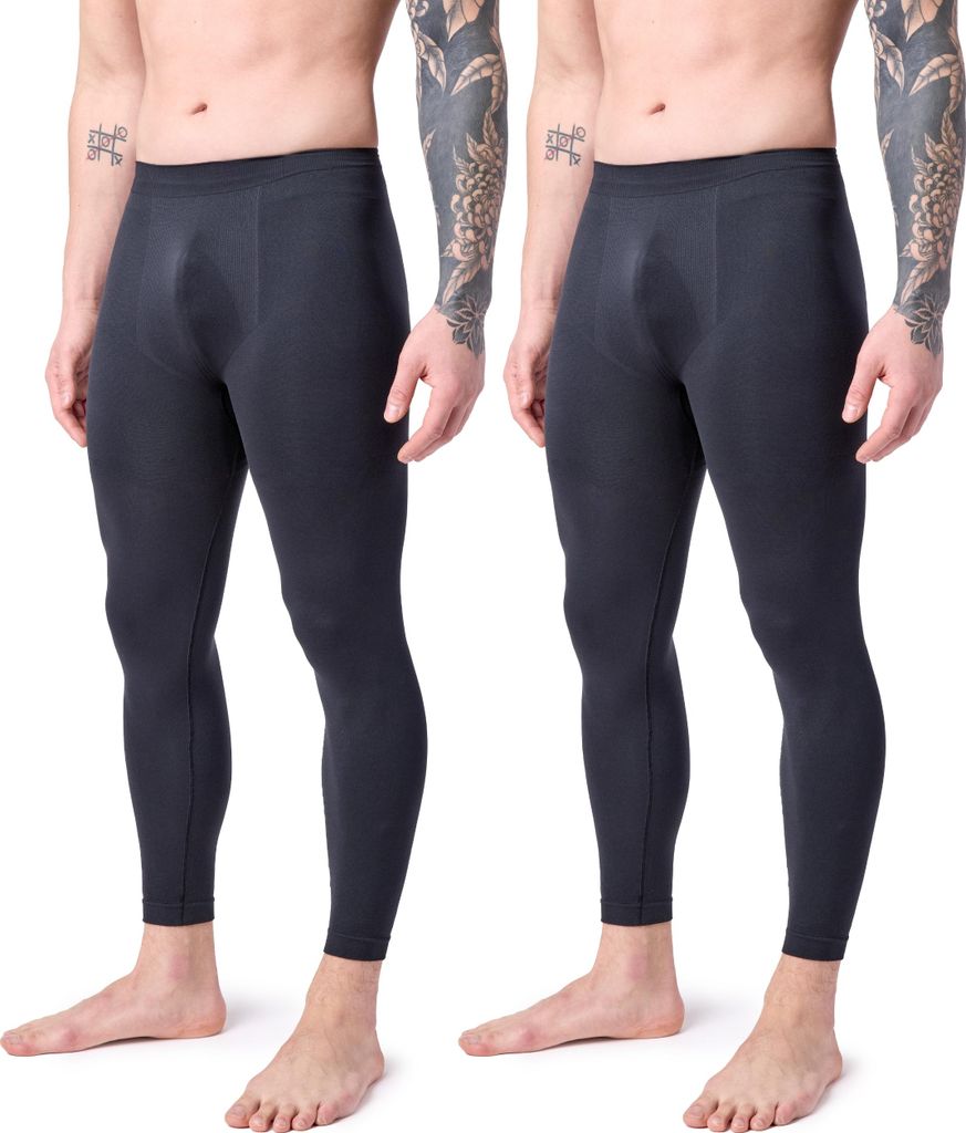 Ladeheid 2er Pack Lange Unterhosen Herren für Winter Sport Ski Outdoor LA40-260 (Schwarz/Schwarz, S)