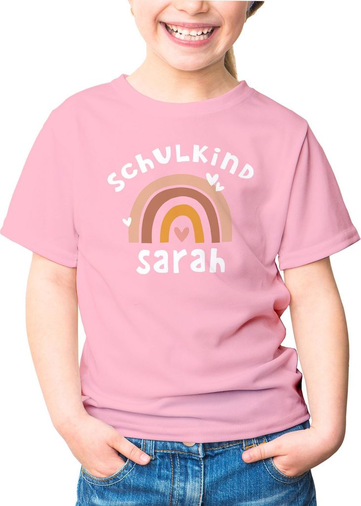 Kinder Mädchen T-Shirt Einschulung mit Namen Regenbogen Produktbild 