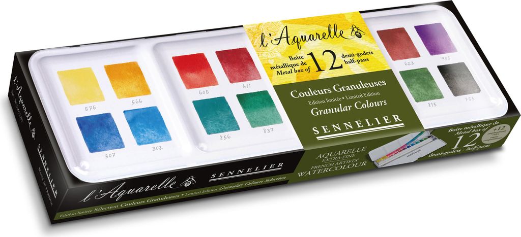 Sennelier Aquarellfarben - Granulierende Farben 12 halbe Näpfchen N131613.01