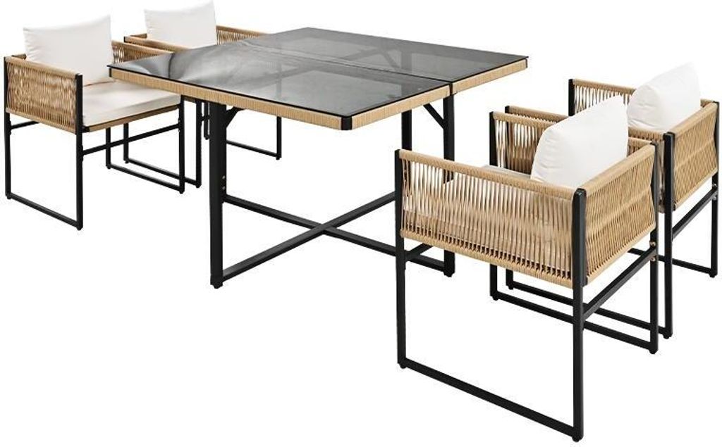 Gartenset Sitzgruppe Gartenmöbel Set Cube Essgruppe Rope Outdoor Möbel Beige