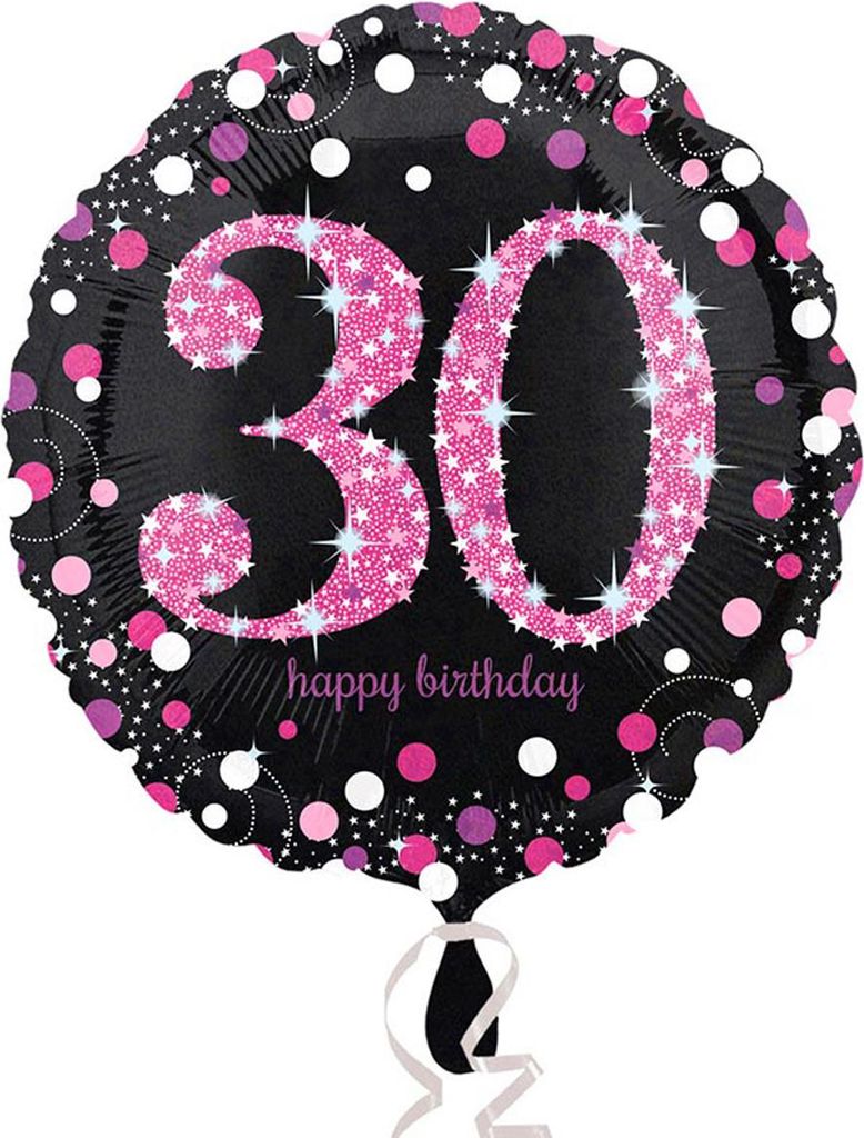 AMSCAN 3378501 Folienballon Happy Birthday 30 - Ø 43 cm, schwarz/pink, Konfetti