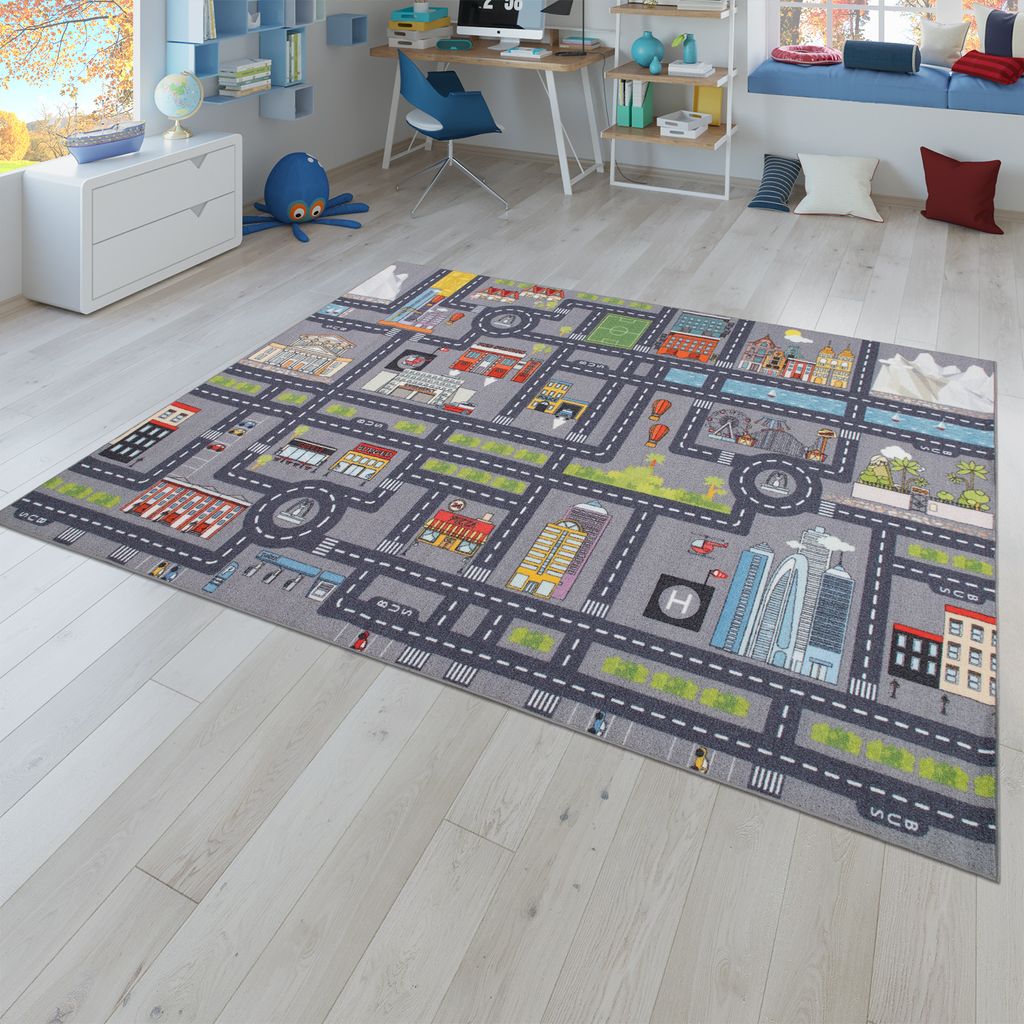Spielteppich Kinderteppich Kinderzimmer Straßenteppich Straßen Design In Grau 