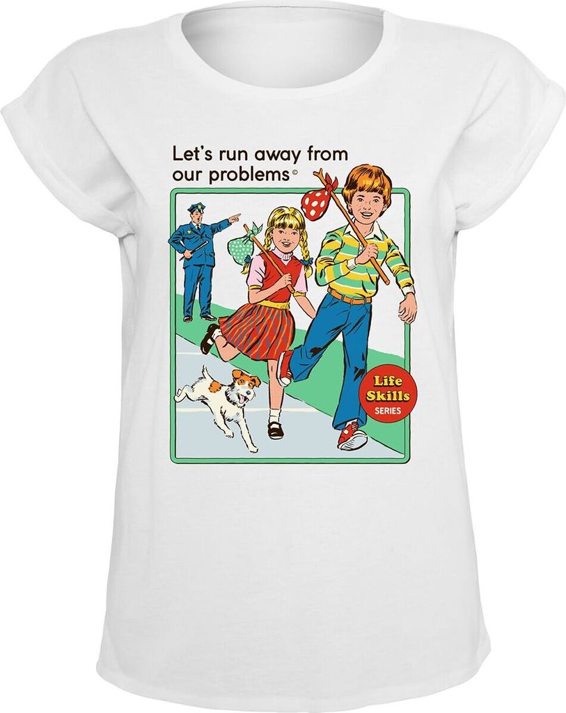 Steven Rhodes T-Shirt Damen Let's Run Away From Our Problems weiß XXL