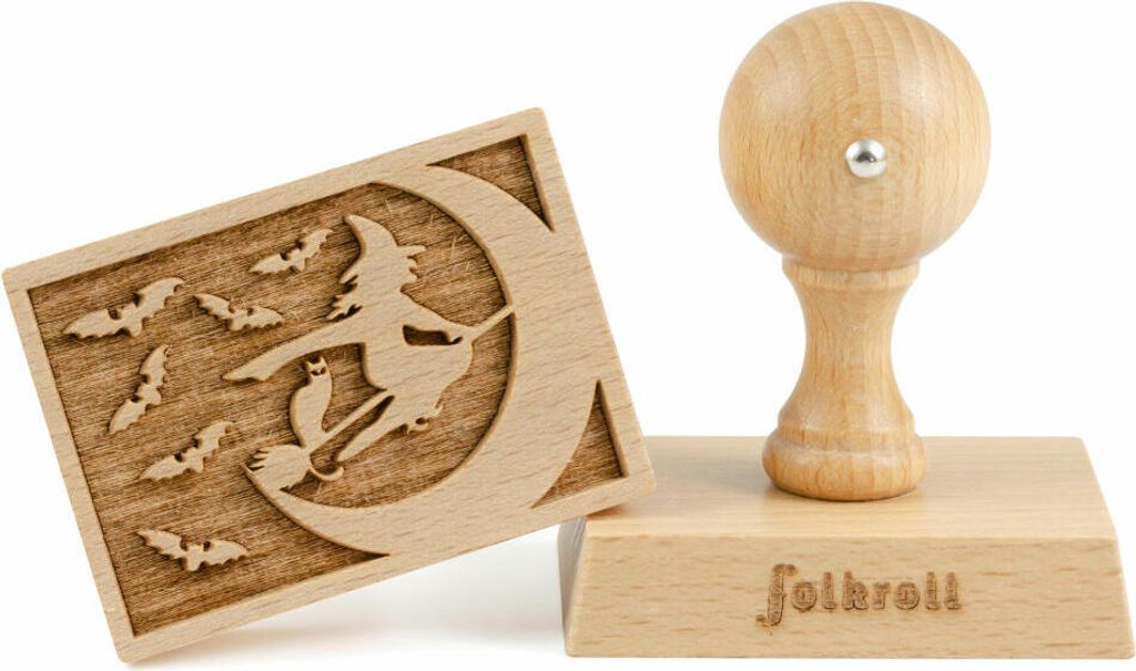 Folkroll Keksstempel Hexe, 70x50 mm, Cookiestempel, Backstempel, Keks, Stempel, Motiv, Buchenholz, 334744