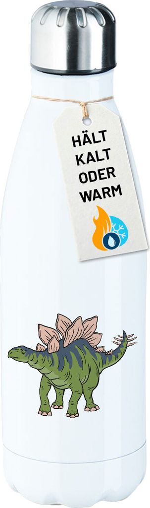 Huuraa Trinkflasche Stegosaurus Dinosaurier 500ml White Edelstahl Wasserflasche Trinkflasche Geschenkidee