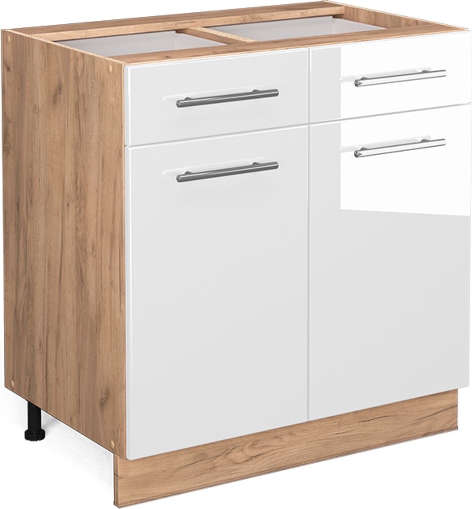 Küchenunterschrank Vicco Fame-Line Weiß Hochglanz 80 cm Produktbild 