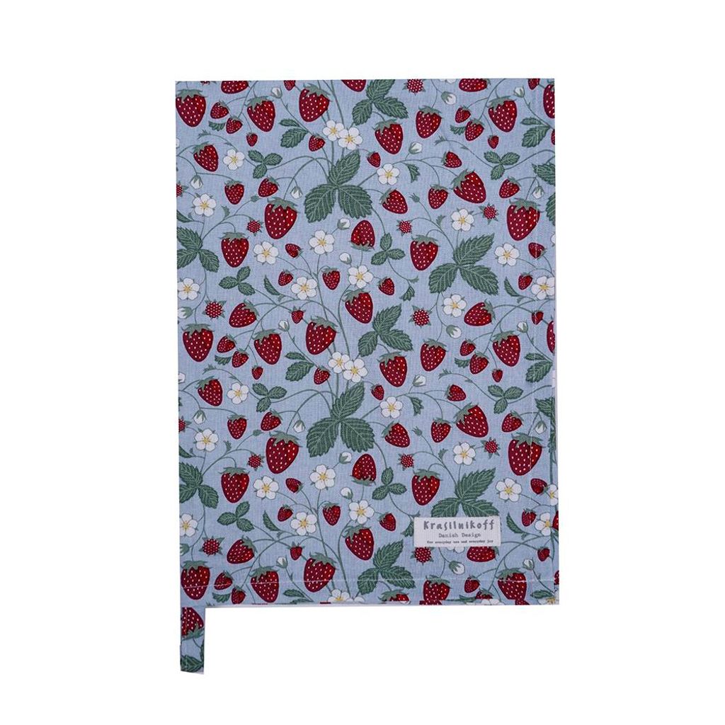 Krasilnikoff – Geschirrtuch KW13355 – Strawberry, blue / Erdbeere, blau