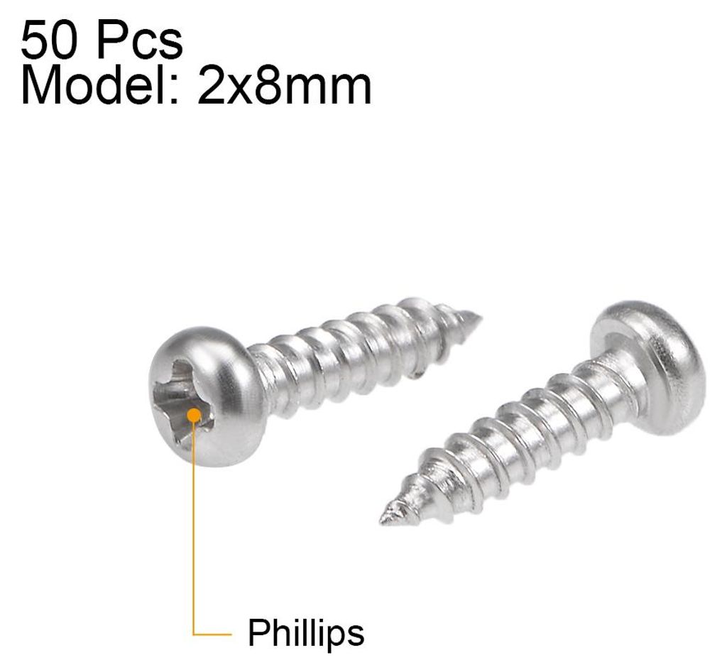 50stk. Selbstschneidend Schrauben Kreuzschlitzkopf 316 Edelstahl Anschluss Bolzen 2x8mm