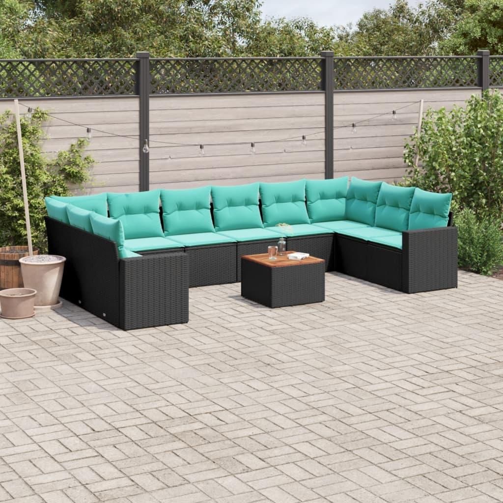 "Neues Produkt" 11-tlg. Garten-Sofagarnitur - CLORIS - Terrassen-Sofa - mit Kissen - Schwarz Poly Rattan - Sitzgruppe V25