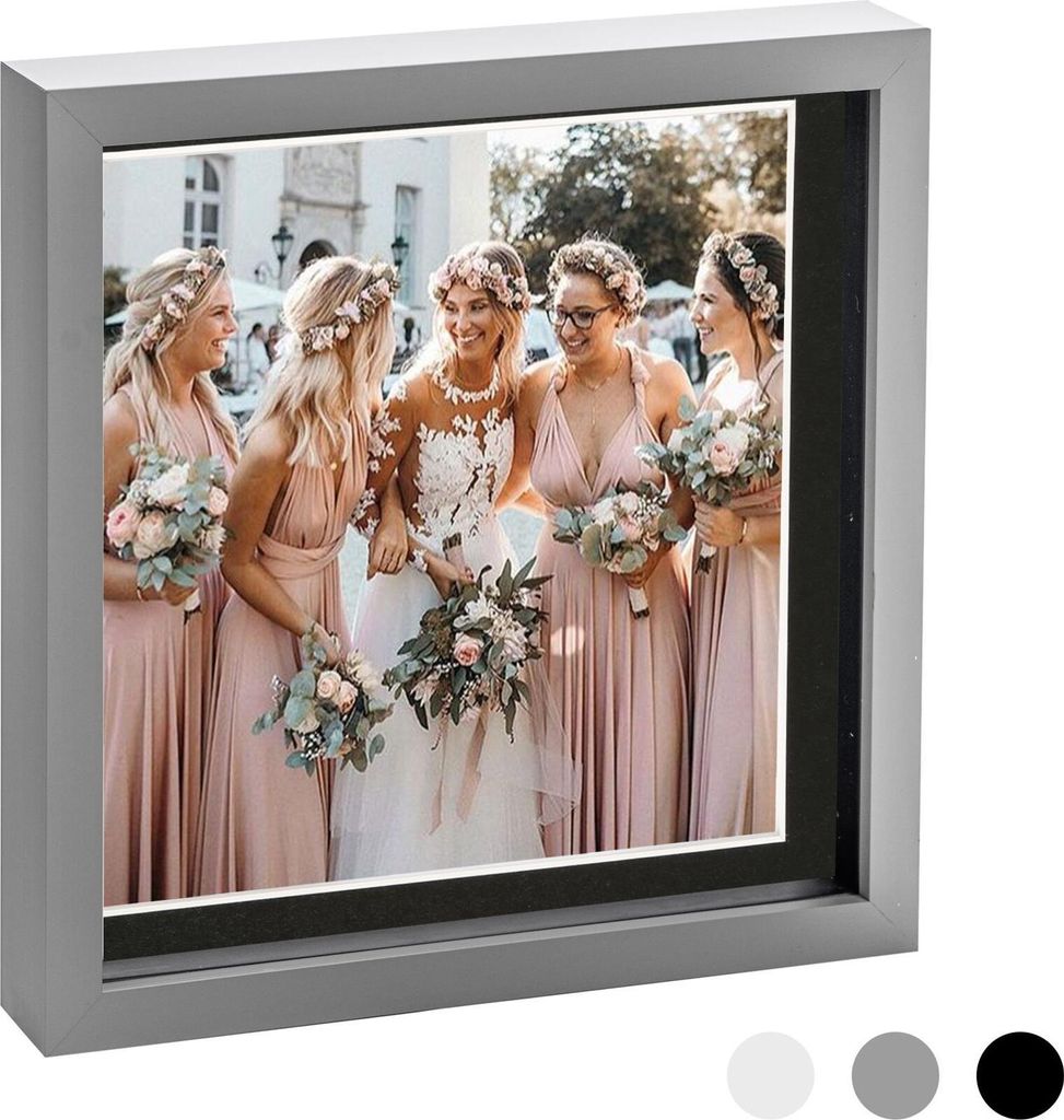 Nicola Spring 10 x 10 3D-Schatten-Kasten-Foto-Rahmen - Pop-up-Anzeige Bilderrahmen mit 8 x 8 Mount - Glas Aperture - Grau / Schwarz